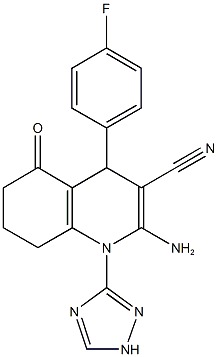 2-amino-4-(4-fluorophenyl)-5-oxo-1-(1H-1,2,4-triazol-3-yl)-1,4,5,6,7,8-hexahydro-3-quinolinecarbonitrile Struktur