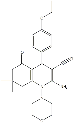 2-amino-4-(4-ethoxyphenyl)-7,7-dimethyl-1-(4-morpholinyl)-5-oxo-1,4,5,6,7,8-hexahydro-3-quinolinecarbonitrile Struktur