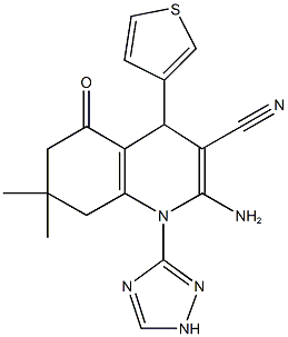 2-amino-7,7-dimethyl-5-oxo-4-thien-3-yl-1-(1H-1,2,4-triazol-3-yl)-1,4,5,6,7,8-hexahydroquinoline-3-carbonitrile Struktur