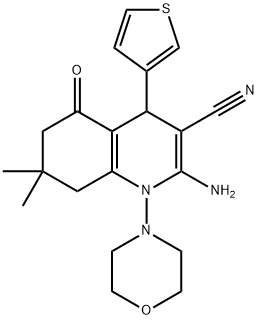 2-amino-7,7-dimethyl-1-(4-morpholinyl)-5-oxo-4-(3-thienyl)-1,4,5,6,7,8-hexahydro-3-quinolinecarbonitrile Struktur