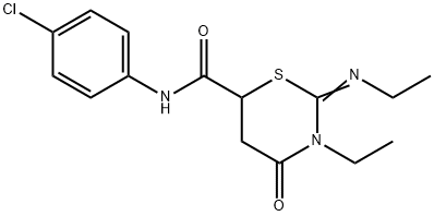 N-(4-chlorophenyl)-3-ethyl-2-(ethylimino)-4-oxo-1,3-thiazinane-6-carboxamide Struktur