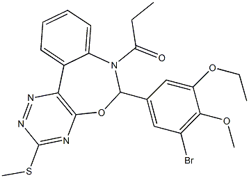 6-(3-bromo-5-ethoxy-4-methoxyphenyl)-3-(methylsulfanyl)-7-propionyl-6,7-dihydro[1,2,4]triazino[5,6-d][3,1]benzoxazepine Struktur