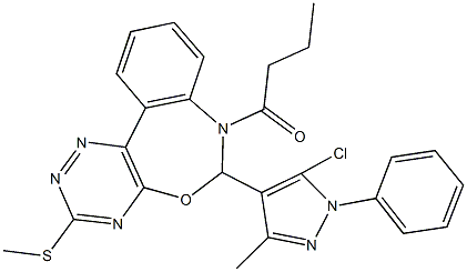 7-butyryl-6-(5-chloro-3-methyl-1-phenyl-1H-pyrazol-4-yl)-6,7-dihydro[1,2,4]triazino[5,6-d][3,1]benzoxazepin-3-yl methyl sulfide Struktur