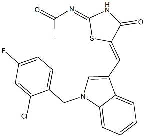 N-(5-{[1-(2-chloro-4-fluorobenzyl)-1H-indol-3-yl]methylene}-4-oxo-1,3-thiazolidin-2-ylidene)acetamide Struktur