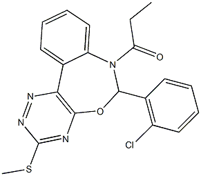 6-(2-chlorophenyl)-7-propionyl-6,7-dihydro[1,2,4]triazino[5,6-d][3,1]benzoxazepin-3-yl methyl sulfide Struktur