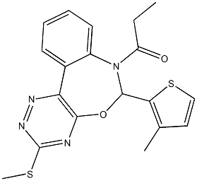 3-(methylsulfanyl)-6-(3-methyl-2-thienyl)-7-propionyl-6,7-dihydro[1,2,4]triazino[5,6-d][3,1]benzoxazepine Struktur