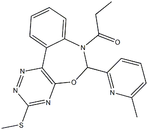 6-(6-methyl-2-pyridinyl)-3-(methylsulfanyl)-7-propionyl-6,7-dihydro[1,2,4]triazino[5,6-d][3,1]benzoxazepine Struktur