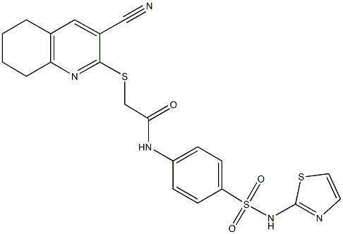 2-[(3-cyano-5,6,7,8-tetrahydro-2-quinolinyl)sulfanyl]-N-{4-[(1,3-thiazol-2-ylamino)sulfonyl]phenyl}acetamide Struktur