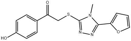 2-{[5-(2-furyl)-4-methyl-4H-1,2,4-triazol-3-yl]sulfanyl}-1-(4-hydroxyphenyl)ethanone Struktur