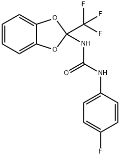 N-(4-fluorophenyl)-N'-[2-(trifluoromethyl)-1,3-benzodioxol-2-yl]urea Struktur