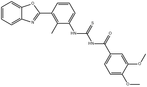 N-[3-(1,3-benzoxazol-2-yl)-2-methylphenyl]-N'-(3,4-dimethoxybenzoyl)thiourea Struktur