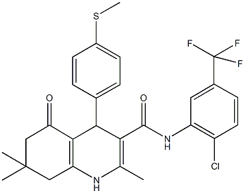 N-[2-chloro-5-(trifluoromethyl)phenyl]-2,7,7-trimethyl-4-[4-(methylsulfanyl)phenyl]-5-oxo-1,4,5,6,7,8-hexahydro-3-quinolinecarboxamide Struktur