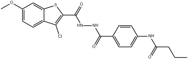 N-[4-({2-[(3-chloro-6-methoxy-1-benzothien-2-yl)carbonyl]hydrazino}carbonyl)phenyl]butanamide Struktur