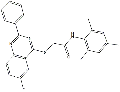 2-[(6-fluoro-2-phenyl-4-quinazolinyl)sulfanyl]-N-mesitylacetamide Struktur