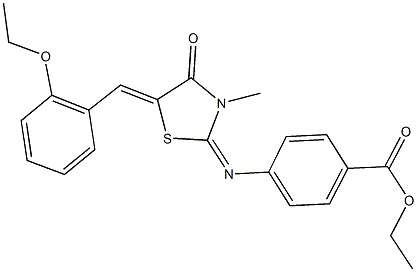 ethyl 4-{[5-(2-ethoxybenzylidene)-3-methyl-4-oxo-1,3-thiazolidin-2-ylidene]amino}benzoate Struktur