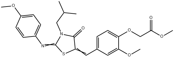 methyl [4-({3-isobutyl-2-[(4-methoxyphenyl)imino]-4-oxo-1,3-thiazolidin-5-ylidene}methyl)-2-methoxyphenoxy]acetate Struktur