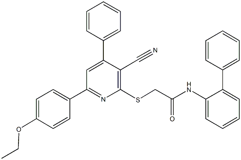 N-[1,1'-biphenyl]-2-yl-2-{[3-cyano-6-(4-ethoxyphenyl)-4-phenyl-2-pyridinyl]sulfanyl}acetamide Struktur