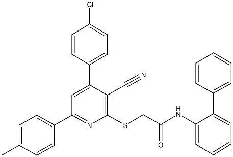 N-[1,1'-biphenyl]-2-yl-2-{[4-(4-chlorophenyl)-3-cyano-6-(4-methylphenyl)-2-pyridinyl]sulfanyl}acetamide Struktur