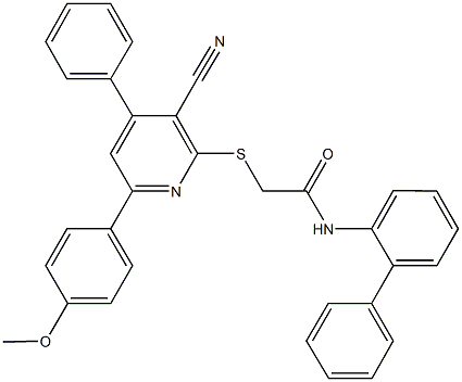 N-[1,1'-biphenyl]-2-yl-2-{[3-cyano-6-(4-methoxyphenyl)-4-phenyl-2-pyridinyl]sulfanyl}acetamide Struktur