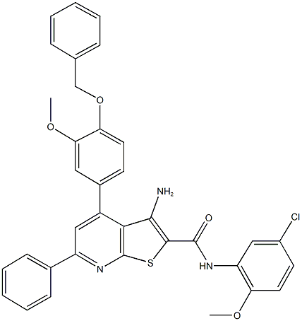 3-amino-4-[4-(benzyloxy)-3-methoxyphenyl]-N-(5-chloro-2-methoxyphenyl)-6-phenylthieno[2,3-b]pyridine-2-carboxamide Struktur