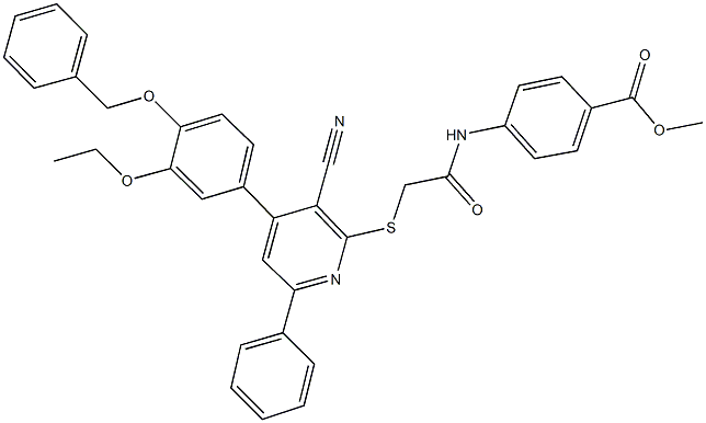 methyl 4-{[({4-[4-(benzyloxy)-3-ethoxyphenyl]-3-cyano-6-phenyl-2-pyridinyl}sulfanyl)acetyl]amino}benzoate Struktur