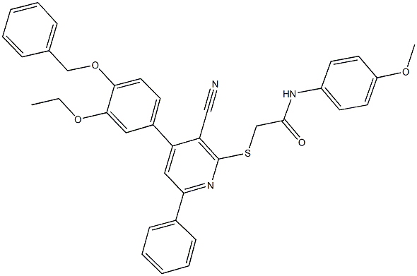 2-({4-[4-(benzyloxy)-3-ethoxyphenyl]-3-cyano-6-phenyl-2-pyridinyl}sulfanyl)-N-(4-methoxyphenyl)acetamide Struktur