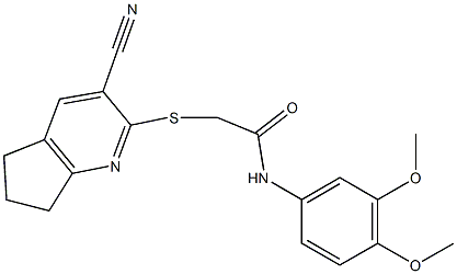 2-[(3-cyano-6,7-dihydro-5H-cyclopenta[b]pyridin-2-yl)sulfanyl]-N-(3,4-dimethoxyphenyl)acetamide Struktur