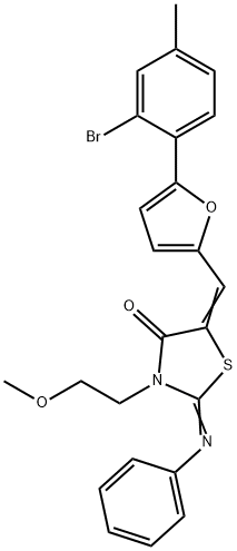 5-{[5-(2-bromo-4-methylphenyl)-2-furyl]methylene}-3-(2-methoxyethyl)-2-(phenylimino)-1,3-thiazolidin-4-one Struktur