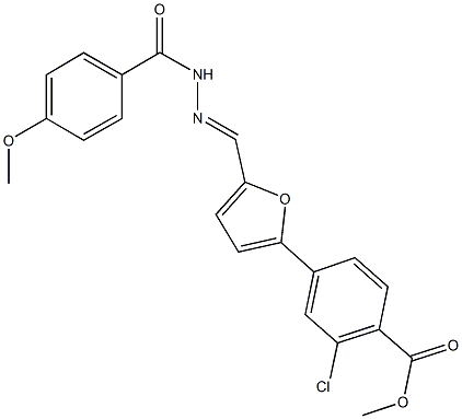 methyl 2-chloro-4-{5-[2-(4-methoxybenzoyl)carbohydrazonoyl]-2-furyl}benzoate Struktur