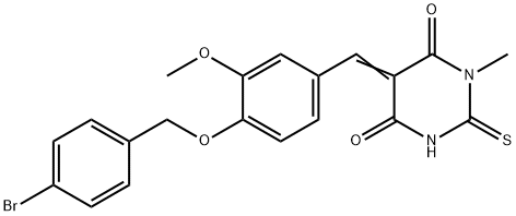 5-{4-[(4-bromobenzyl)oxy]-3-methoxybenzylidene}-1-methyl-2-thioxodihydro-4,6(1H,5H)-pyrimidinedione Struktur