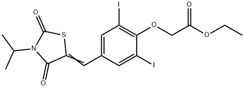 ethyl {2,6-diiodo-4-[(3-isopropyl-2,4-dioxo-1,3-thiazolidin-5-ylidene)methyl]phenoxy}acetate Struktur