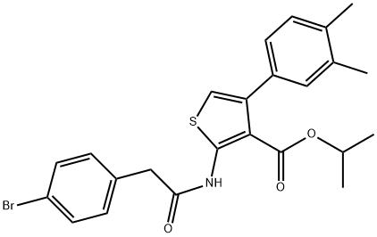 isopropyl 2-{[(4-bromophenyl)acetyl]amino}-4-(3,4-dimethylphenyl)-3-thiophenecarboxylate Struktur