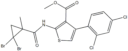 methyl 2-{[(2,2-dibromo-1-methylcyclopropyl)carbonyl]amino}-4-(2,4-dichlorophenyl)-3-thiophenecarboxylate Struktur