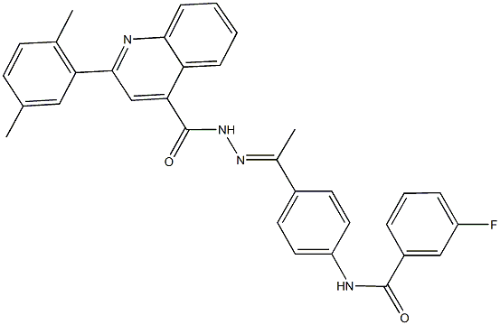 N-[4-(N-{[2-(2,5-dimethylphenyl)-4-quinolinyl]carbonyl}ethanehydrazonoyl)phenyl]-3-fluorobenzamide Struktur