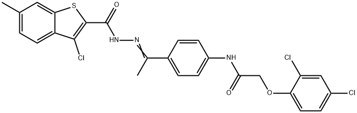 N-(4-{N-[(3-chloro-6-methyl-1-benzothien-2-yl)carbonyl]ethanehydrazonoyl}phenyl)-2-(2,4-dichlorophenoxy)acetamide Struktur