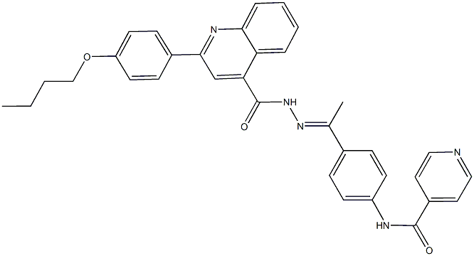 N-[4-(N-{[2-(4-butoxyphenyl)-4-quinolinyl]carbonyl}ethanehydrazonoyl)phenyl]isonicotinamide Struktur