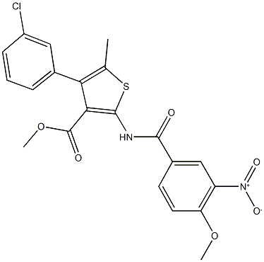 methyl 4-(3-chlorophenyl)-2-({3-nitro-4-methoxybenzoyl}amino)-5-methyl-3-thiophenecarboxylate Struktur