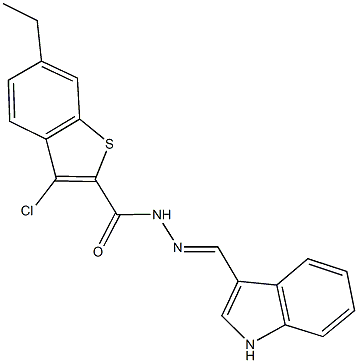 3-chloro-6-ethyl-N'-(1H-indol-3-ylmethylene)-1-benzothiophene-2-carbohydrazide Struktur