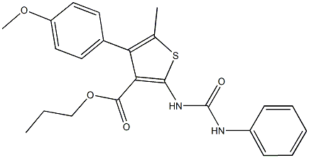 propyl 2-[(anilinocarbonyl)amino]-4-(4-methoxyphenyl)-5-methyl-3-thiophenecarboxylate Struktur