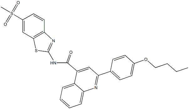 2-(4-butoxyphenyl)-N-[6-(methylsulfonyl)-1,3-benzothiazol-2-yl]-4-quinolinecarboxamide Struktur