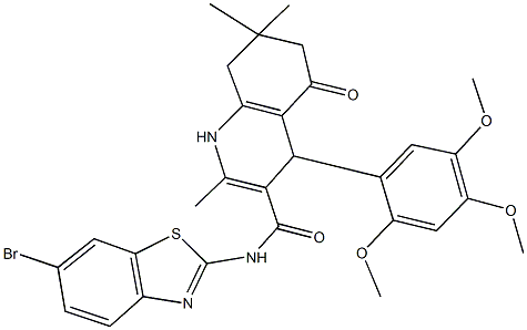 N-(6-bromo-1,3-benzothiazol-2-yl)-2,7,7-trimethyl-5-oxo-4-(2,4,5-trimethoxyphenyl)-1,4,5,6,7,8-hexahydroquinoline-3-carboxamide Struktur