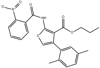 propyl 4-(2,5-dimethylphenyl)-2-({2-nitrobenzoyl}amino)-3-thiophenecarboxylate Struktur