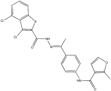 N-(4-{N-[(3,4-dichloro-1-benzothien-2-yl)carbonyl]ethanehydrazonoyl}phenyl)-2-methyl-3-furamide Struktur