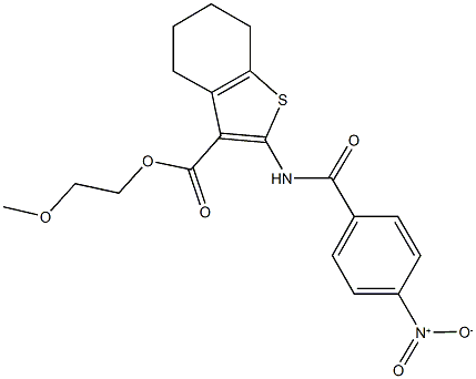 2-methoxyethyl 2-({4-nitrobenzoyl}amino)-4,5,6,7-tetrahydro-1-benzothiophene-3-carboxylate Struktur