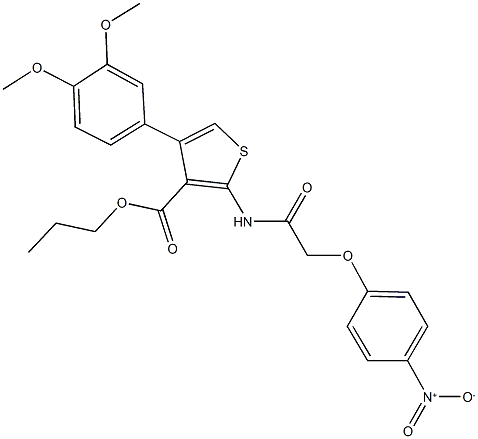 propyl 4-(3,4-dimethoxyphenyl)-2-[({4-nitrophenoxy}acetyl)amino]thiophene-3-carboxylate Struktur