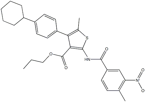 propyl 4-(4-cyclohexylphenyl)-2-({3-nitro-4-methylbenzoyl}amino)-5-methylthiophene-3-carboxylate Struktur