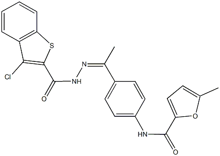 N-(4-{N-[(3-chloro-1-benzothien-2-yl)carbonyl]ethanehydrazonoyl}phenyl)-5-methyl-2-furamide Struktur