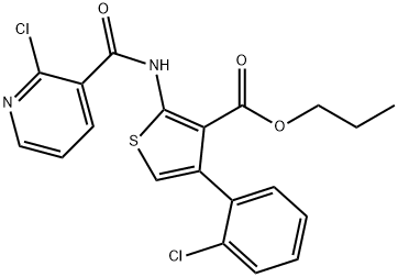 propyl 4-(2-chlorophenyl)-2-{[(2-chloro-3-pyridinyl)carbonyl]amino}-3-thiophenecarboxylate Struktur