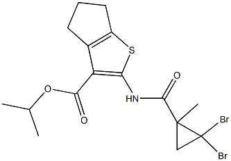 isopropyl 2-{[(2,2-dibromo-1-methylcyclopropyl)carbonyl]amino}-5,6-dihydro-4H-cyclopenta[b]thiophene-3-carboxylate Struktur