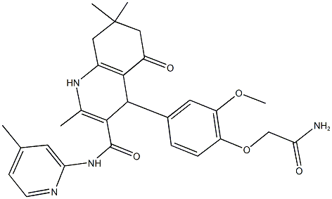 4-[4-(2-amino-2-oxoethoxy)-3-methoxyphenyl]-2,7,7-trimethyl-N-(4-methyl-2-pyridinyl)-5-oxo-1,4,5,6,7,8-hexahydro-3-quinolinecarboxamide Struktur